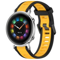 Per Huawei Watch GT2 42mm 20mm cinturino in silicone strutturato bicolore (giallo + nero)
