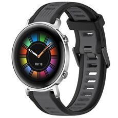 Per Huawei Watch GT2 42mm 20mm cinturino in silicone strutturato bicolore (grigio + nero)