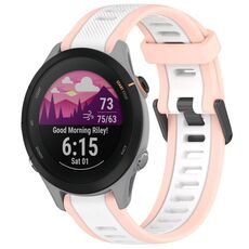 Per cinturino in silicone strutturato bicolore Garmin Forerunner 255S 18 mm (bianco + rosa)
