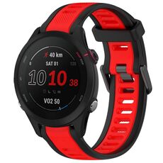 Per cinturino per orologio in silicone strutturato bicolore Garmin Forerunner 255S Music da 18 mm (rosso + nero)
