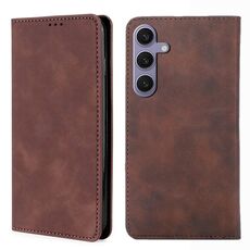 Custodia per telefono in pelle magnetica Skin Feel per Samsung Galaxy S24+ 5G (marrone scuro)