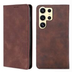 Custodia per telefono in pelle magnetica Skin Feel per Samsung Galaxy S24 Ultra 5G (marrone scuro)