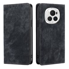 Custodia per telefono in pelle magnetica con spazzola antifurto RFID per Honor Magic6 Pro (nera)