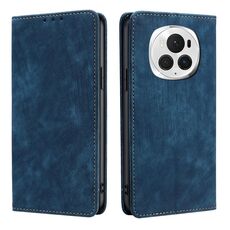 Custodia per telefono in pelle magnetica con spazzola antifurto RFID per Honor Magic6 Pro (blu)