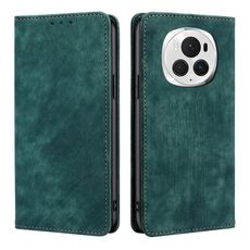 Custodia per telefono in pelle magnetica con spazzola antifurto RFID per Honor Magic6 Pro (verde)