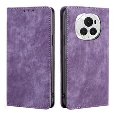 Custodia per telefono in pelle magnetica con spazzola antifurto RFID per Honor Magic6 Pro (viola)