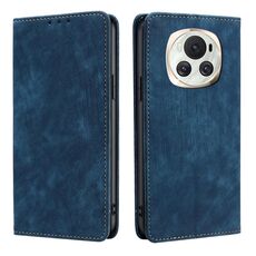 Custodia per telefono in pelle magnetica con spazzola antifurto RFID per Honor Magic6 (blu)