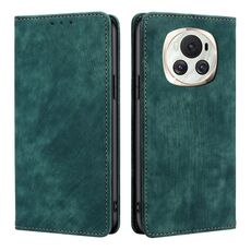 Custodia per telefono in pelle magnetica con spazzola antifurto RFID per Honor Magic6 (verde)