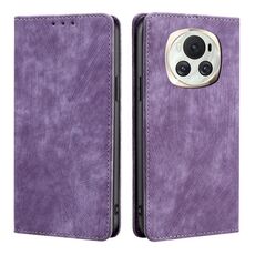 Custodia per telefono in pelle magnetica con spazzola antifurto RFID per Honor Magic6 (viola)