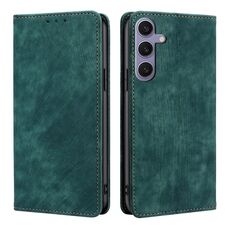 Custodia per telefono in pelle magnetica con spazzola antifurto RFID per Samsung Galaxy S24+ 5G (verde)