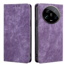 Custodia per telefono in pelle magnetica con spazzola antifurto RFID Xiaomi 14 Ultra 5G (viola)