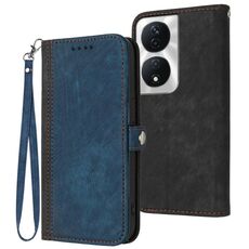 Custodia per telefono in pelle con cinturino a mano con doppia fibbia laterale per Honor X7b (Royal)