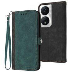 Custodia per telefono in pelle con cinturino a mano con doppia fibbia laterale per Honor X7b (verde scuro)