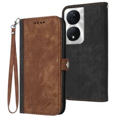Custodia per telefono in pelle con cinturino a doppia piega con fibbia laterale per Honor X7b (marrone)