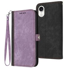 Per iPhone SE 2024 Custodia per cellulare in pelle con doppia fibbia laterale e cinturino a mano (viola)