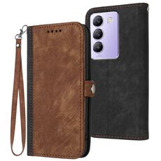 Custodia per telefono in pelle con fibbia laterale doppia piega per vivo V30 Lite 5G India/T3 5G IDN (marrone)