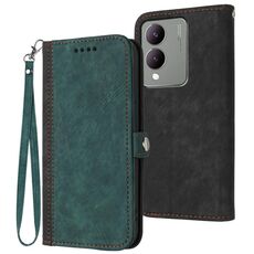Custodia per telefono in pelle con fibbia laterale doppia piega per vivo Y17s 4G Global/Y28 5G India (verde scuro)