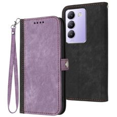 Per vivo Y100 5G IDN/Y200e 5G globale fibbia laterale doppia piega cinturino in pelle custodia per telefono (viola)