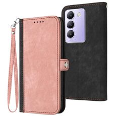 Per vivo Y100 5G IDN/Y200e 5G globale fibbia laterale doppia piega cinturino in pelle custodia per telefono (rosa)