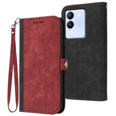 Custodia per telefono in pelle con cinturino a doppia piega e fibbia laterale globale per vivo V30 Lite 5G(Rosso)