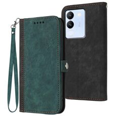 Per vivo V30 Lite 5G Custodia per cellulare in pelle con fibbia laterale doppia piegatura globale (verde scuro)