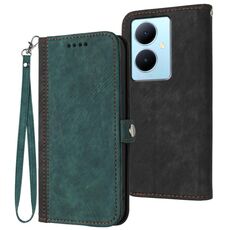 Per vivo Y78+ 5G Global/Y78 5G Global Custodia per cellulare in pelle con fibbia laterale doppia piega (verde scuro)
