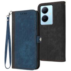 Custodia per telefono in pelle con cinturino a mano con doppia fibbia laterale per vivo V29 Lite (Royal)