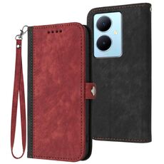 Custodia per telefono in pelle con cinturino a doppia piega con fibbia laterale per vivo V29 Lite (rosso)