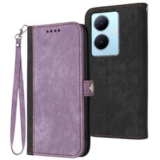 Custodia per telefono in pelle con cinturino a mano con doppia fibbia laterale per vivo V29 Lite (viola)
