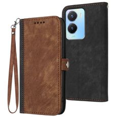 Per vivo Y56 5G Global/Y16 4G Global Custodia per cellulare in pelle con fibbia laterale doppia piega (marrone)
