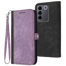 Custodia per telefono in pelle con fibbia laterale doppia piega per vivo V27 5G Global/V27 Pro 5G Global (viola)