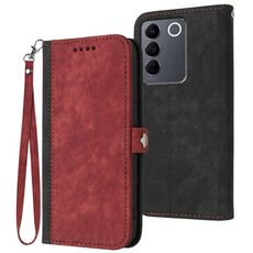 Per vivo V27e 4G Global/T2 4G Global Custodia per cellulare in pelle con fibbia laterale doppia piegatura (Rosso)