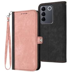 Per vivo V27e 4G Global/T2 4G Global Custodia per cellulare in pelle con fibbia laterale doppia piega (rosa)