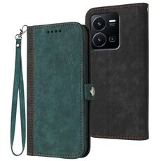 Per vivo Y35 4G Global/Y22s 4G Global Custodia per cellulare in pelle con fibbia laterale doppia piega (verde scuro)