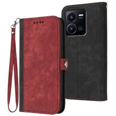 Custodia per telefono in pelle con cinturino a doppia piega con fibbia laterale per vivo Y77e 5G (rosso)