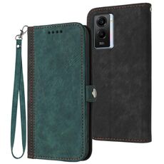 Per vivo Y55s 2023 5G/Y55 5G globale fibbia laterale doppia piega cinturino in pelle custodia per telefono (verde scuro)