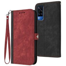 Per vivo Y51 2020 India/Y31 4G India Custodia per telefono in pelle con fibbia laterale doppia piega (Rosso)