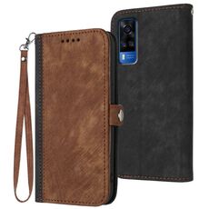 Custodia per cellulare in pelle con fibbia laterale doppia piega per vivo Y51 2020 India/Y31 4G India (marrone)