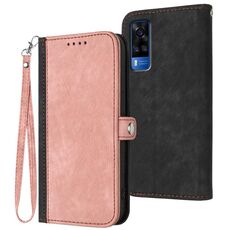 Custodia per cellulare in pelle con fibbia laterale doppia piega per vivo Y51 2020 India/Y31 4G India (rosa)