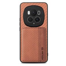 Custodia per telefono con borsa magnetica per scheda Honor Magic6 Pro in fibra di carbonio (marrone)