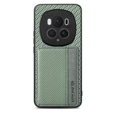 Custodia per telefono con borsa magnetica per scheda Honor Magic6 Pro in fibra di carbonio (verde)