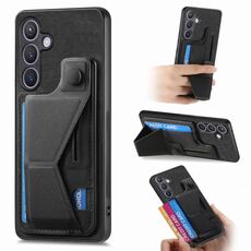 Per Samsung Galaxy S24+ 5G II Custodia per telefono con slot per schede con supporto scorrevole a forma di K (nero)