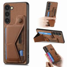 Per Samsung Galaxy S23+ 5G II Custodia per telefono con slot per scheda con supporto scorrevole a forma di K (marrone)