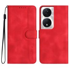 Custodia per telefono in pelle per Honor X7b con motivo a cuore Skin Feel (rossa)