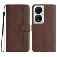 Custodia per telefono in pelle per Honor X7b con motivo a cuore Skin Feel (marrone)