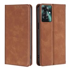 Per OPPO Reno11 F 5G Custodia per telefono in pelle magnetica Skin Feel (marrone chiaro)