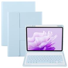 Per Huawei MatePad Air 11.5 Custodia in pelle con supporto girevole per tastiera Bluetooth retroilluminata con pulsanti quadrati (blu cielo)