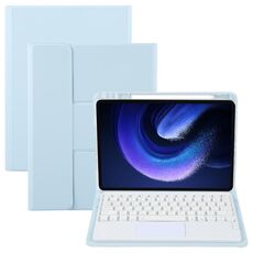 Per Xiaomi Pad 6 Custodia in pelle con supporto girevole per tastiera Bluetooth con pulsanti quadrati e touchpad (blu cielo)