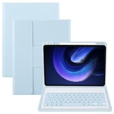 Per Xiaomi Pad 6 Custodia in pelle con supporto girevole per tastiera Bluetooth retroilluminata con pulsanti quadrati (blu cielo)