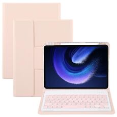 Per Xiaomi Pad 6 Custodia in pelle con supporto girevole per tastiera Bluetooth retroilluminata con pulsanti quadrati (oro rosa)